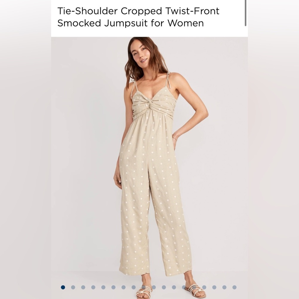 NWT Old Navy Tie-Shoulder Cropped Twist-Front Smocked Jumpsuit